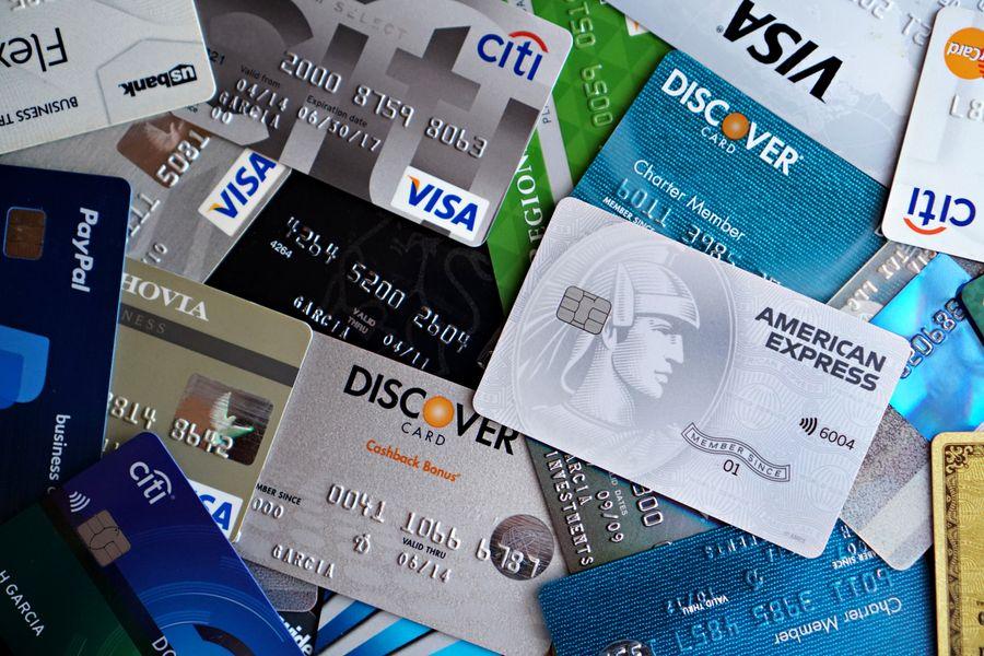Credit and debit cards arranged for a banking planning conversation